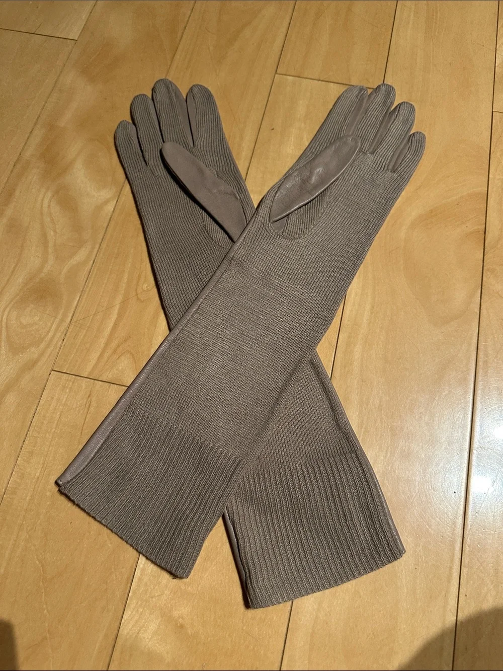 Long Leather Gloves - Taupe Brown